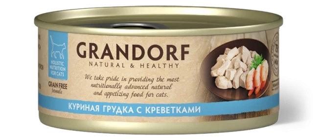 Grandorf Консервы для кошек куриная грудка с креветками, 70 гр Grandorf Консервы для кошек куриная грудка с креветками, 70 гр