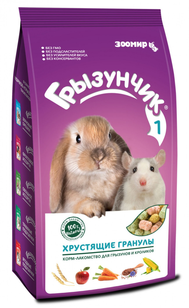 Грызунчик корм-лакомство для грызунов и кроликов (хрустящие гранулы) 150 гр Грызунчик корм-лакомство для грызунов и кроликов (хрустящие гранулы) 150 гр