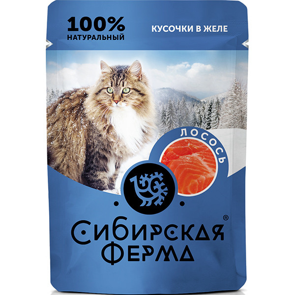 Сибирская ферма кусочки в желе для кошек с лососем, 85 гр