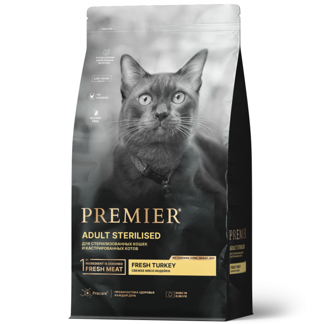 Premier Sterilised Корм для стерилизованных кошек с индейкой Premier Sterilised Корм для стерилизованных кошек с индейкой