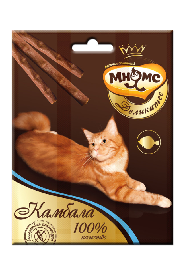 Мнямс Деликатес лакомые палочки для кошек с камбалой 9см Мнямс Деликатес лакомые палочки для кошек с камбалой 9см