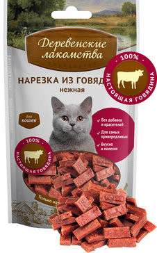 Деревенские лакомства Нарезка из говядины нежная для кошек, 45 гр Деревенские лакомства Нарезка из говядины нежная для кошек, 45 гр