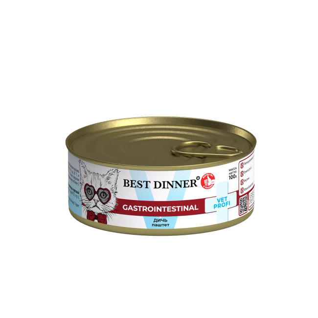 Best Dinner Gastro Intestinal Консервы для кошек при проблемах с ЖКТ с дичью, 100 гр Best Dinner Gastro Intestinal Консервы для кошек при проблемах с ЖКТ с дичью, 100 гр