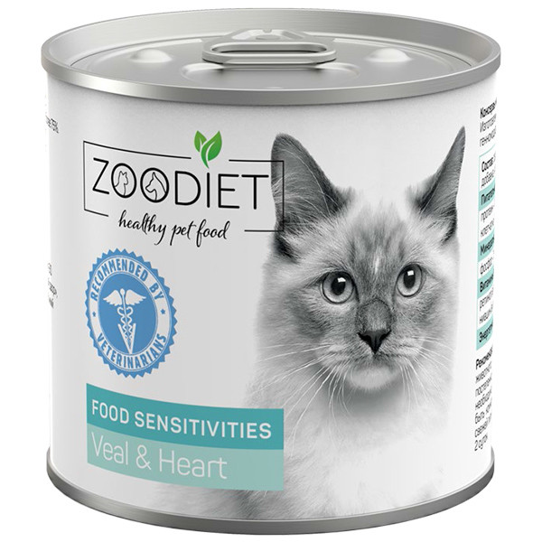 Zoodiet Sensitivities консервированный корм для кошек с проблемами ЖКТ с телятиной и сердцем, 240 гр Zoodiet Sensitivities консервированный корм для кошек с проблемами ЖКТ с телятиной и сердцем, 240 гр
