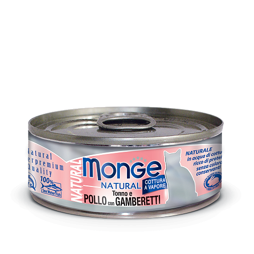 Monge Cat Natural консервы для кошек тунец, курица с креветками, 80 г