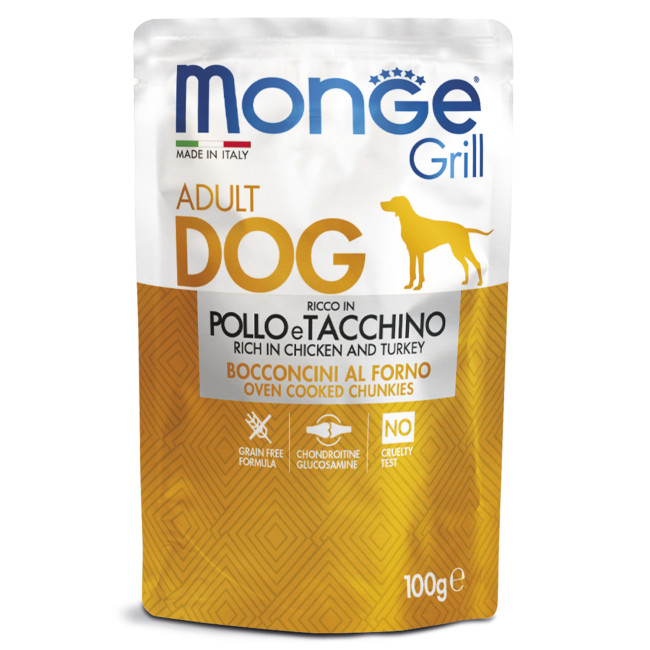 Monge Dog Grill Pouch (консервированный корм для собак с курицей и индейкой), 100 гр Monge Dog Grill Pouch (консервированный корм для собак с курицей и индейкой), 100 гр