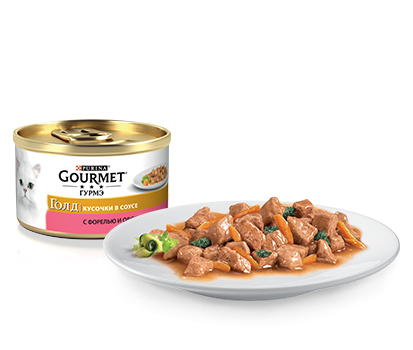 Акция!!!Gourmet Gold Кусочки в подливе форель и овощи 85 г