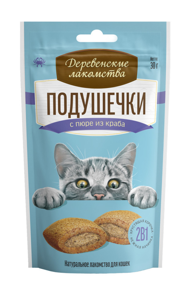Деревенские лакомства Подушечки с пюре из краба для кошек, 30 гр Деревенские лакомства Подушечки с пюре из краба для кошек, 30 гр