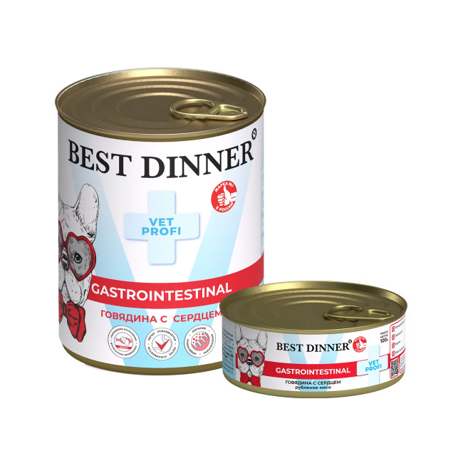 Best Dinner Vet Profi Gastrointestinal для собак с нарушениями пищеварения с говядиной и сердцем Best Dinner Vet Profi Gastrointestinal для собак с нарушениями пищеварения с говядиной и сердцем