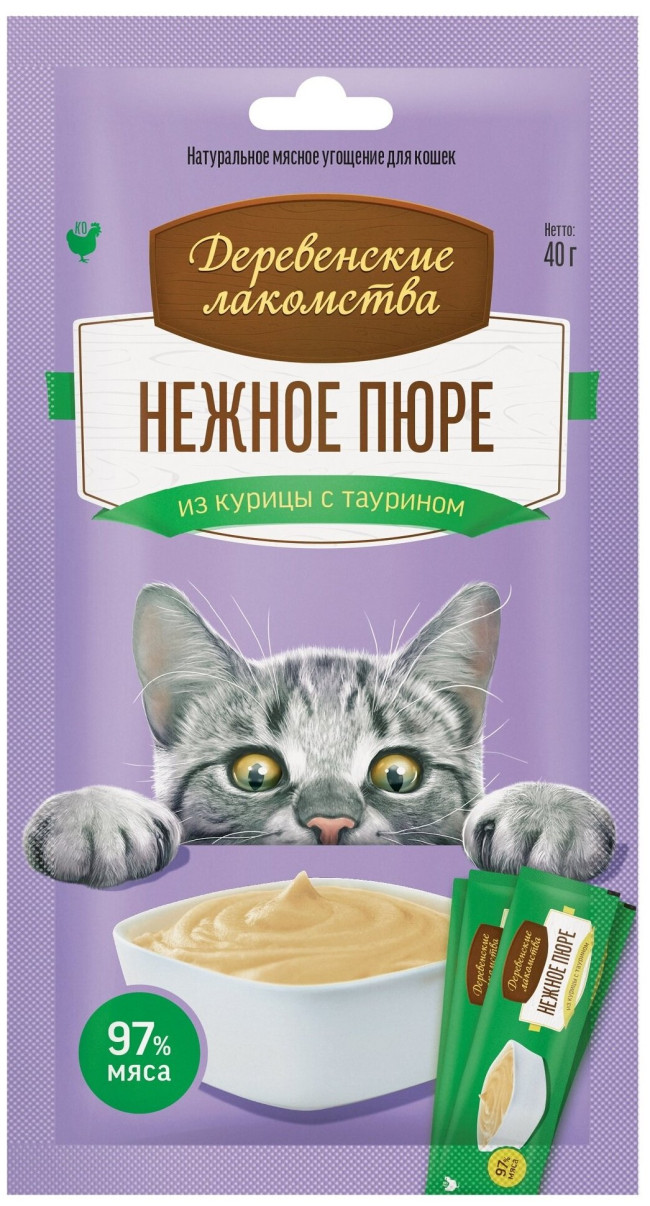 Деревенские лакомства Нежное пюре из курицы, 1шт-10гр Деревенские лакомства Нежное пюре из курицы, 1шт-10гр