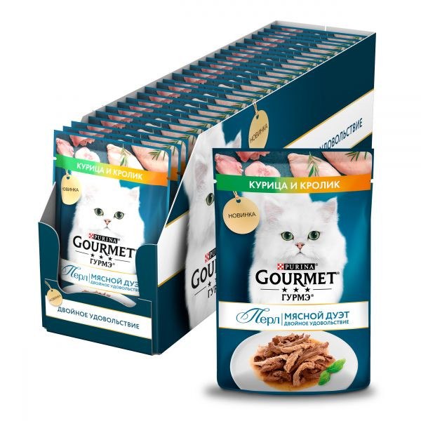 Gourmet Perl Мясной дуэт с курицей и кроликом в соусе, 75 гр Gourmet Perl Мясной дуэт с курицей и кроликом в соусе, 75 гр