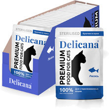 Delicana для стерилизованных кошек лосось в соусе, 85 гр Delicana для стерилизованных кошек лосось в соусе, 85 гр