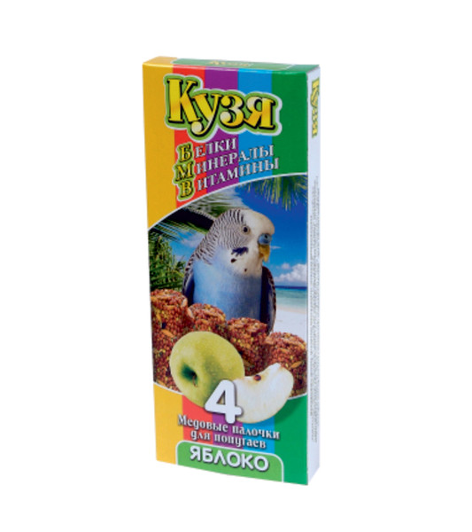 КУЗЯ палочки для попугаев белки/минералы/витамины ЯБЛОКО (4 шт)