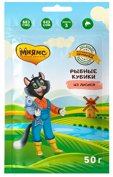 Мнямс Рыбные кубики из лосося для кошек "Фермерская ярмарка", 50 гр