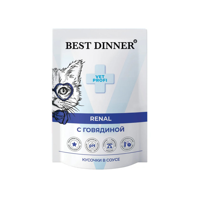 Best Dinner Vet Profi Renal диета для кошек при почечной недостаточности с говядиной, 85 гр Best Dinner Vet Profi Renal диета для кошек при почечной недостаточности с говядиной, 85 гр