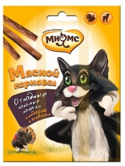 Мнямс Мясной карнавал лакомые палочки для кошек (индейка, ягненок) 1шт Мнямс Мясной карнавал лакомые палочки для кошек (индейка, ягненок) 1шт