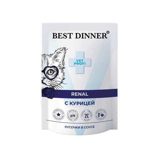 Best Dinner Vet Profi Renal диета для кошек при почечной недостаточности с курицей, 85 гр Best Dinner Vet Profi Renal диета для кошек при почечной недостаточности с курицей, 85 гр