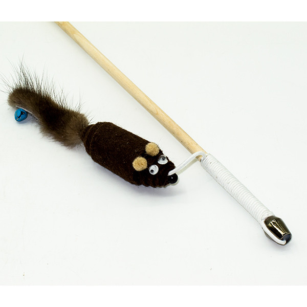 Кот Лукас Дразнилка-удочка "Мышка из фетра с норковым хвостом", 50 см