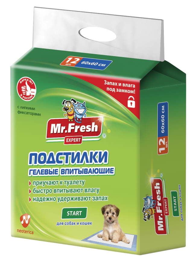 Mr.Fresh Start Пеленки для приучения 60*60 см, 12 шт Mr.Fresh Start Пеленки для приучения 60*60 см, 12 шт