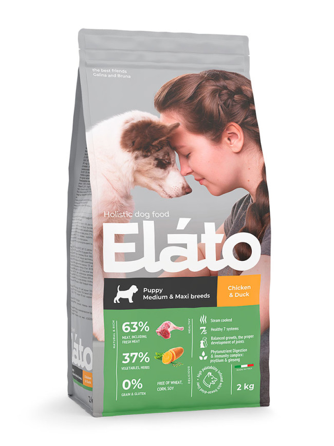 Elato Holistic Puppy Medium&Large для щенков средних и крупных пород с курицей и уткой, 2 кг Elato Holistic Puppy Medium&Large для щенков средних и крупных пород с курицей и уткой, 2 кг