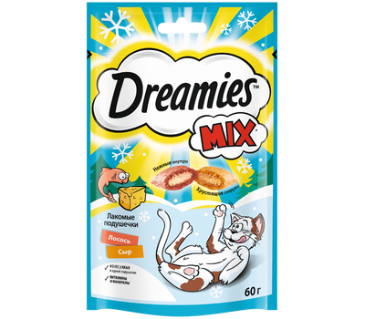 Dreamies лакомые подушечки с лососем и сыром 60г Dreamies лакомые подушечки с лососем и сыром 60г