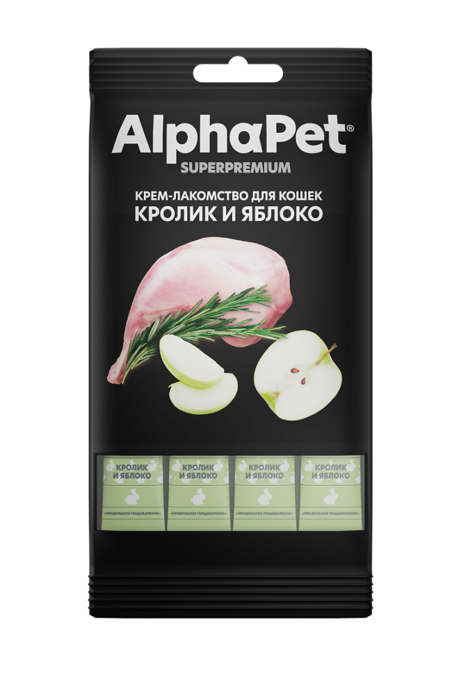 Alphapet Крем-лакомство для кошек с кроликом и яблоком, 48 гр Alphapet Крем-лакомство для кошек с кроликом и яблоком, 48 гр