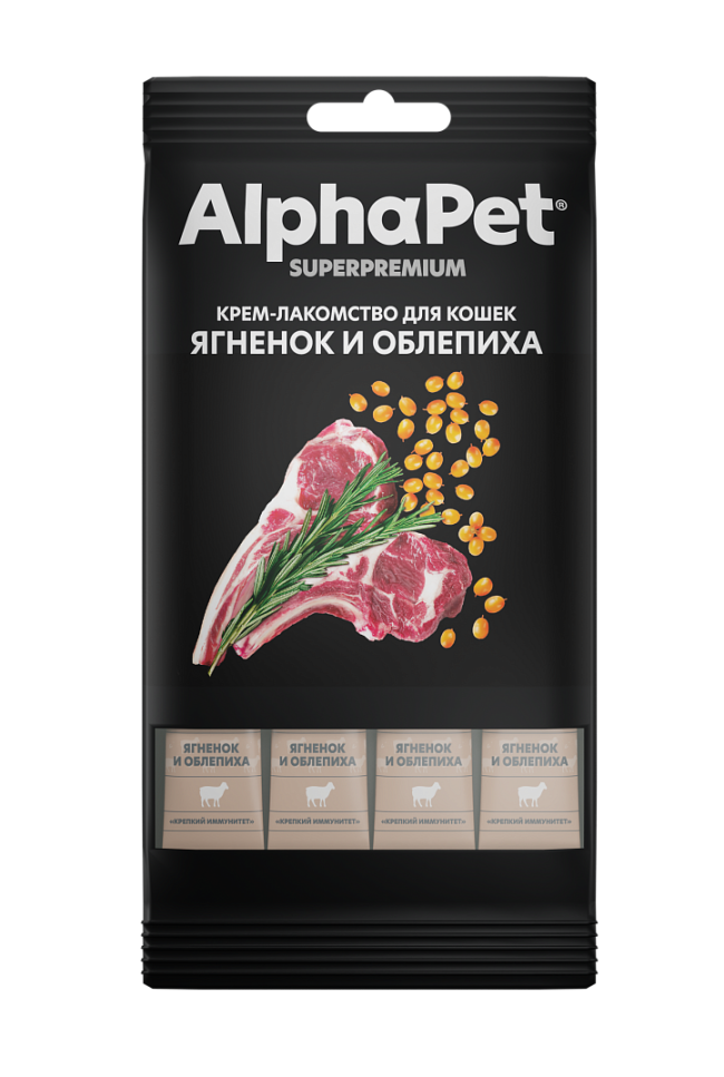 Alphapet Крем-лакомство для кошек с ягненком и облепихой, 48 гр Alphapet Крем-лакомство для кошек с ягненком и облепихой, 48 гр
