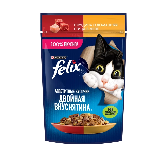 Felix Аппетитные кусочки Двойная вкуснятина, говядина и птица в желе 75 гр