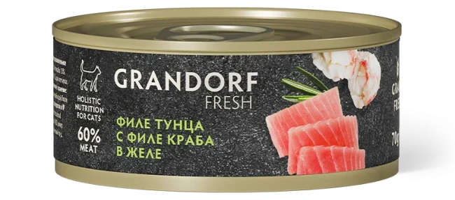 Grandorf Fresh Консервы для кошек филе тунца с крабом в желе, 70 гр Grandorf Fresh Консервы для кошек филе тунца с крабом в желе, 70 гр