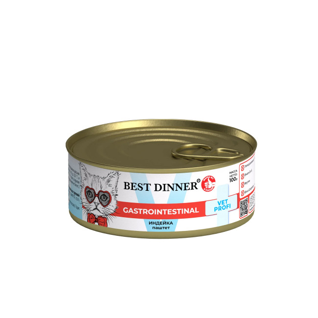 Best Dinner Gastro Intestinal Консервы для кошек при проблемах с ЖКТ с индейкой, 100гр Best Dinner Gastro Intestinal Консервы для кошек при проблемах с ЖКТ с индейкой, 100гр