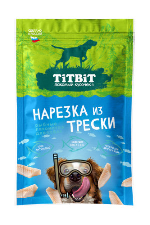TiTBiT Нарезка из трески для собак, 80 гр
