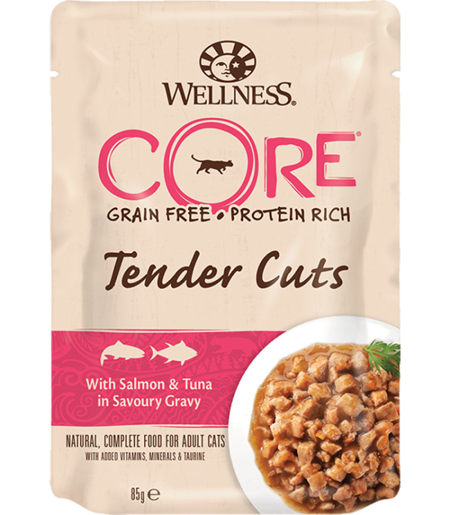 Wellness Core Tender Cuts влажный корм для кошек из лосося с тунцом в соусе, 85 гр Wellness Core Tender Cuts влажный корм для кошек из лосося с тунцом в соусе, 85 гр