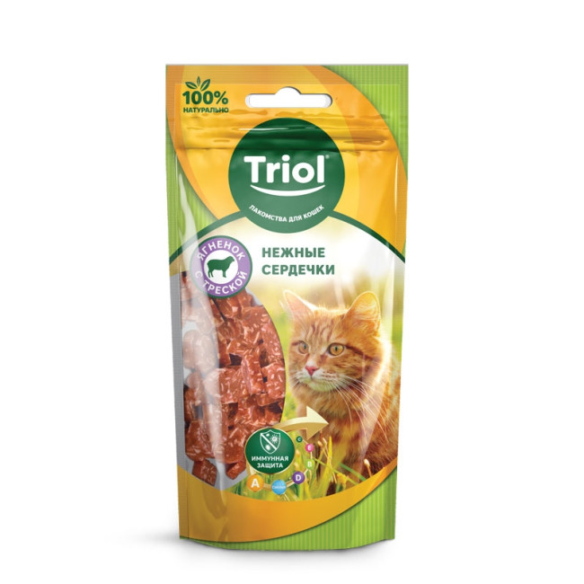 Triol Нежные сердечки из ягненка с треской для кошек 40гр Triol Нежные сердечки из ягненка с треской для кошек 40гр