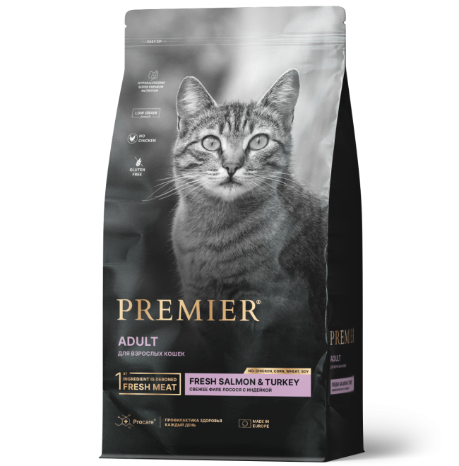 Premier Adult Корм для взрослых кошек с лососем и индейкой Premier Adult Корм для взрослых кошек с лососем и индейкой