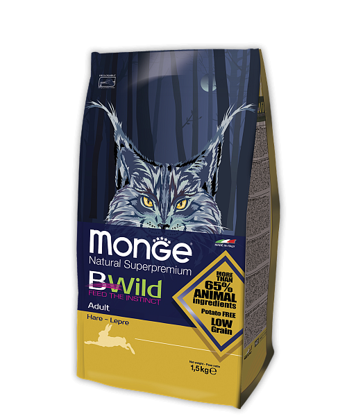 Monge BWild Cat Hare корм для взрослых кошек с мясом зайца, 1,5 кг Monge BWild Cat Hare корм для взрослых кошек с мясом зайца, 1,5 кг