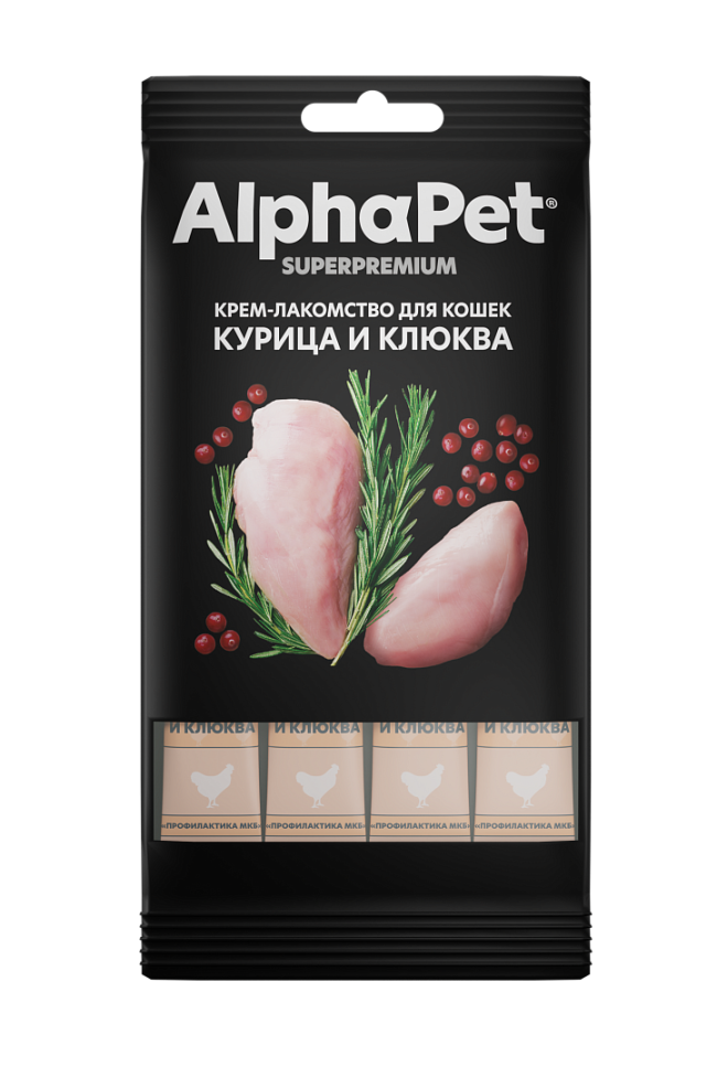 Alphapet Крем-лакомство для кошек с курицей и клюквой, 48 гр Alphapet Крем-лакомство для кошек с курицей и клюквой, 48 гр