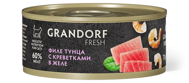 Grandorf Fresh Консервы для кошек филе тунца с креветками в желе, 70 гр